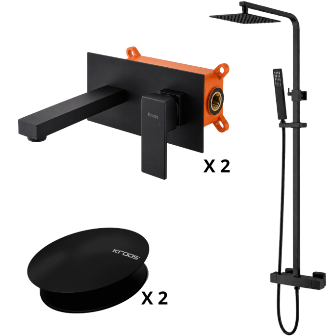 Ensemble 2 Mitigeurs encastrés lavabo + Colonne de douche + 2 Bondes Sirius Kroos