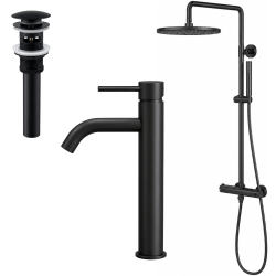Ensemble mitigeur lavabo réhaussé + bonde + colonne de douche Corbeau Kroos