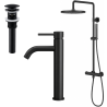 Ensemble mitigeur lavabo réhaussé + bonde + colonne de douche Corbeau Kroos