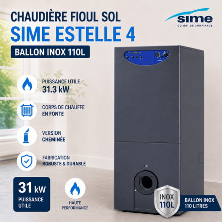Chaudière fioul 31 kw SIME Estelle 4 Ballon inox 110L