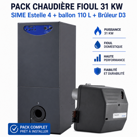 Pack chaudière fioul 31 kw SIME Estelle 4 ballon 110L + Brûleur D3