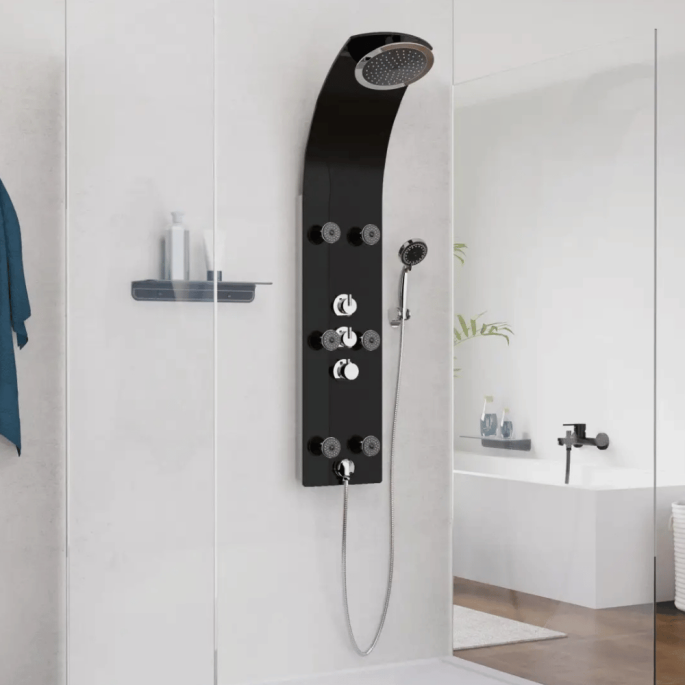 Colonne de douche thermostatique wellness - panneau verre noir - Schütte