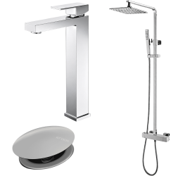 Ensemble Mitigeur lavabo réhaussé + Colonne de douche + Bonde Sirius Kroos