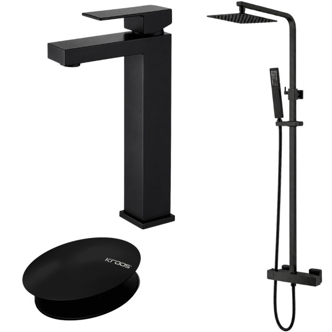 Ensemble Mitigeur lavabo + Colonne de douche + Mitigeur bain douche + Bonde Sirius Kroos