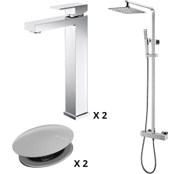 Ensemble 2 Mitigeurs lavabo réhaussés + Colonne de douche + 2 Bondes Sirius Kroos