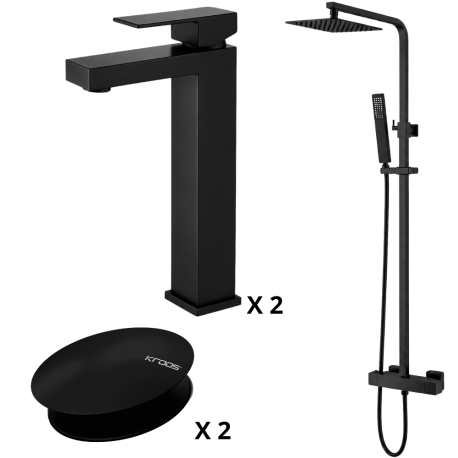 Ensemble 2 Mitigeurs rehausse lavabo + Colonne de douche + 2 Bondes Sirius Kroos