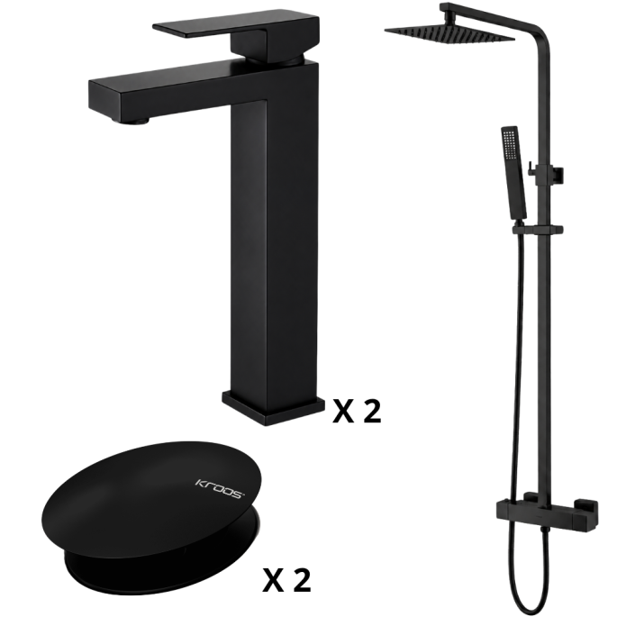 Ensemble 2 Mitigeurs rehausse lavabo + Colonne de douche + 2 Bondes Sirius Kroos