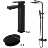 Ensemble 2 Mitigeurs rehausse lavabo + Colonne de douche + 2 Bondes Sirius Kroos
