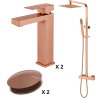 Ensemble 2 Mitigeurs rehausse lavabo + Colonne de douche + 2 Bondes Sirius Kroos