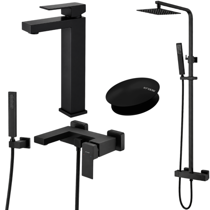 Ensemble Mitigeur lavabo + Colonne de douche + Mitigeur bain douche + Bonde Sirius Kroos