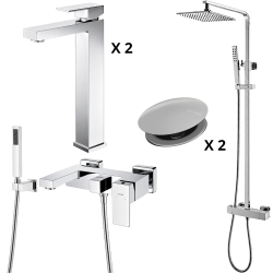 Ensemble 2x Mitigeur lavabo réhaussé + Colonne de douche + Mitigeur bain douche + 2x Bonde Sirius Kroos Ensemble 2x Mitigeur lavabo réhaussé + Colonne de douche + Mitigeur bain douche + 2x Bonde Sirius Kroos