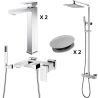 Ensemble 2x Mitigeur lavabo réhaussé + Colonne de douche + Mitigeur bain douche + 2x Bonde Sirius Kroos