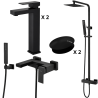Ensemble 2x Mitigeur lavabo réhaussé + Colonne de douche + Mitigeur bain douche + 2x Bonde Sirius Kroos