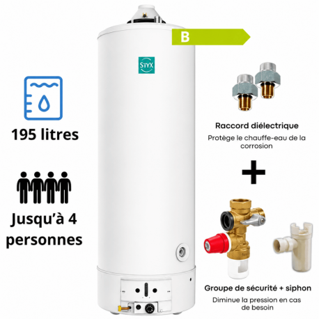 Pack accumulateur gaz Styx cheminée + raccord diélectrique + groupe sécurité + siphon