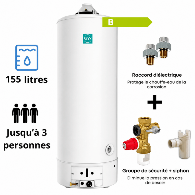 Pack accumulateur gaz Styx cheminée + raccord diélectrique + groupe sécurité + siphon