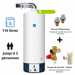 Pack accumulateur gaz Styx cheminée + raccord diélectrique + groupe sécurité + siphon Pack accumulateur gaz Styx cheminée + raccord diélectrique + groupe sécurité + siphon