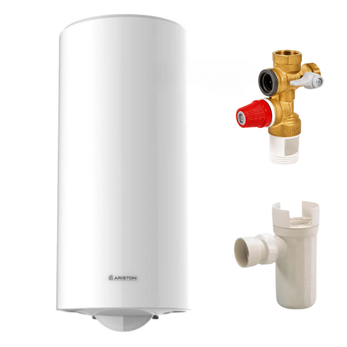 Pack Chauffe eau électrique 200 Litres Sagéo stéatite vertical ARISTON + Groupe de sécurité 3/4" + Siphon