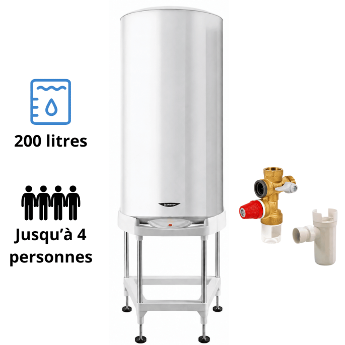 Pack Chauffe eau électrique 150 Litres Sagéo stéatite vertical ARISTON + Groupe de sécurité 3/4" + Siphon