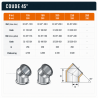 Coude Poujoulat Inox-Inox D 200 45°