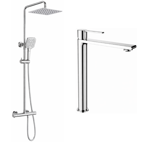 Ensemble mitigeur lavabo réhaussé + Colonne de douche Figaro