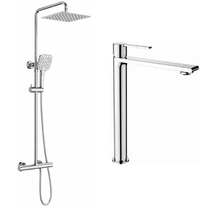 Ensemble mitigeur lavabo réhaussé + Colonne de douche Figaro