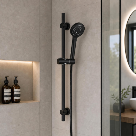 Barre de douche avec douchette noire Uden Thewa