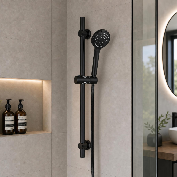 Barre de douche avec douchette noire Uden Thewa