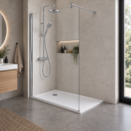 Pack de douche finition silver : paroi + receveur + colonne