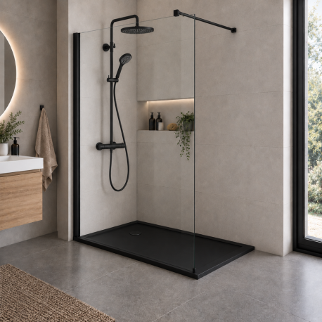 Pack de douche finition noir : Paroi + receveur + colonne