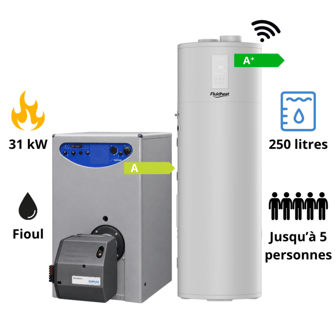 Pack Chaudière fioul Sime Estelle 4 avec brûleur D3 + chauffe eau thermodynamique 250 L Fluidheat