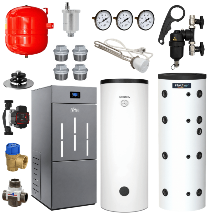 Pack Chaudière à granulés BioPellet PRO 40 Kw + ballon tampon + préparateur ECS + accessoires