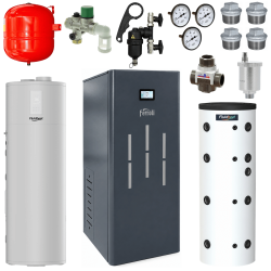 Pack chaudière à granulés BioPellet TOP 30 kW + chauffe-eau thermodynamique Fluidheat 250 L + ballon tampon + accessoires