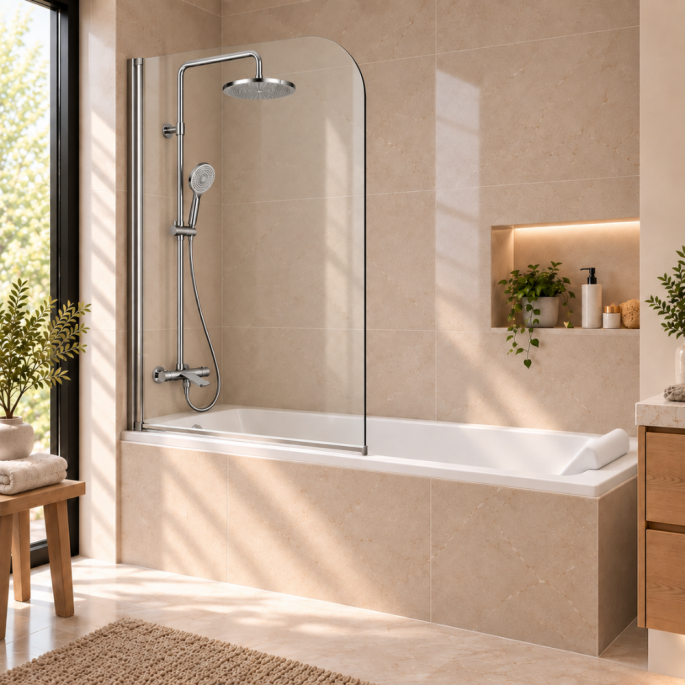 Pack baignoire 180x80 CALOS Novellini + Colonne bain/douche thermostatique chromé + Pare-baignoire