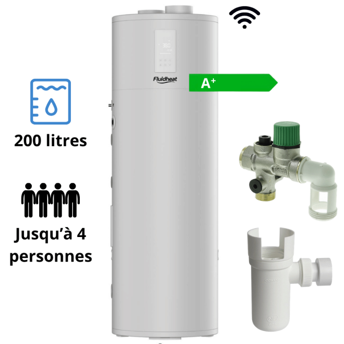 Pack Chauffe-eau thermodynamique 200 L Fluidheat + groupe + siphon