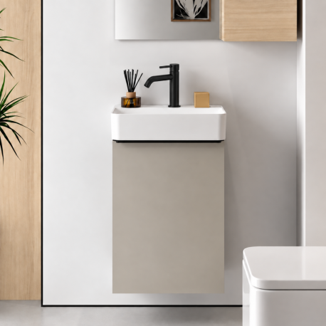 Pack AIDA meuble lave-mains + vasque + robinetterie - Moon Grey et Noir