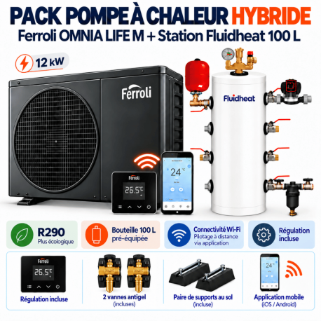 Pack pompe à chaleur hybride Omnia Life M 12 Kw avec station fluidheat 100 L