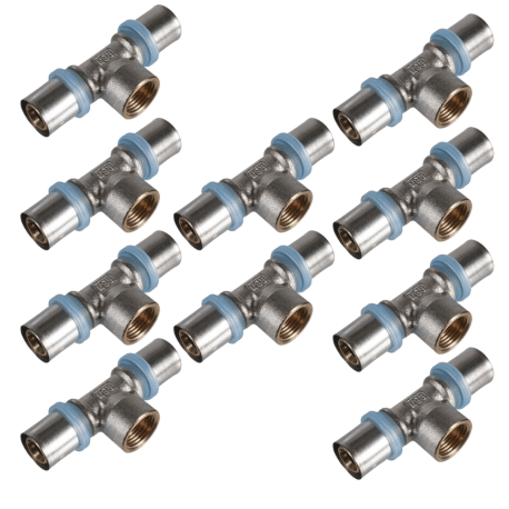 Lot de 10 Tés réduits 20 x 1/2" x 20 multicouche à sertir RBM profil TH-H-U-B-F