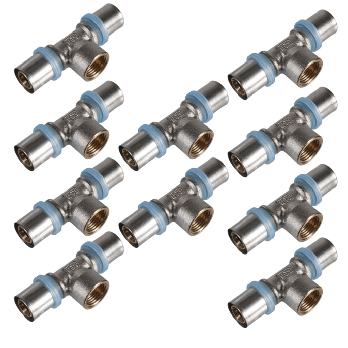 Lot de 10 Tés réduits 20 x 1/2" x 20 multicouche à sertir RBM profil TH-H-U-B-F