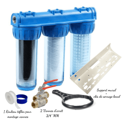 Pack luxe filtre à eau Triplex 3/4 équipé avec cartouche, vannes ...