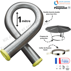 Kit tubage flexible double peau inox diamètre 150 + collier de fixation haute + chapeau Poujoulat