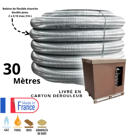 Bobine 60 mètres de flexible double peau inox diamètre 80 Edilinox