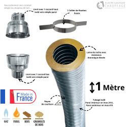 Kit flexible isolé inox diamètre 130 + collier + raccord Edilinox