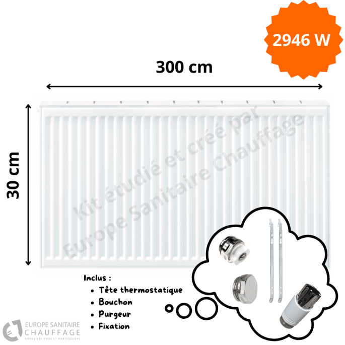 Radiateur Acier H.30 x L.300 cm Stelrad 2946W T22