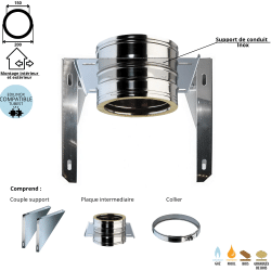 Support mural inox pour conduit double paroi isolé Ediliso25 Edilinox