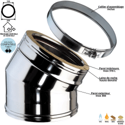 Coude 30 degrés conduit double paroi isolé Edilinox - Diamètre 150 mm