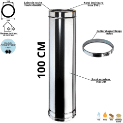 Élément 100 cm conduit double paroi isolé Edilinox - Diamètre 150 mm