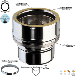 Raccord double / simple paroi conduit double paroi isolé Edilinox - Diamètre 150 mm